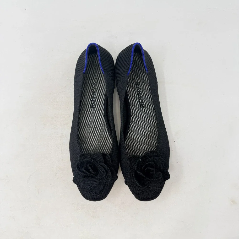 Rothys Ballet Flats Black Flower Size 9 Washable Sustainable Chic Mnimalist